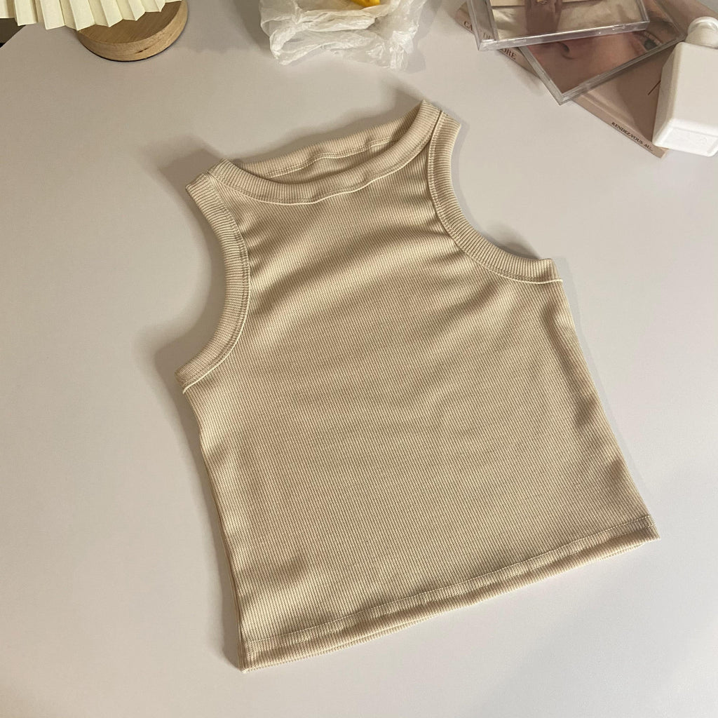 Solid Color Cropped Slim Fit Sleeveless Tank Top Women's
