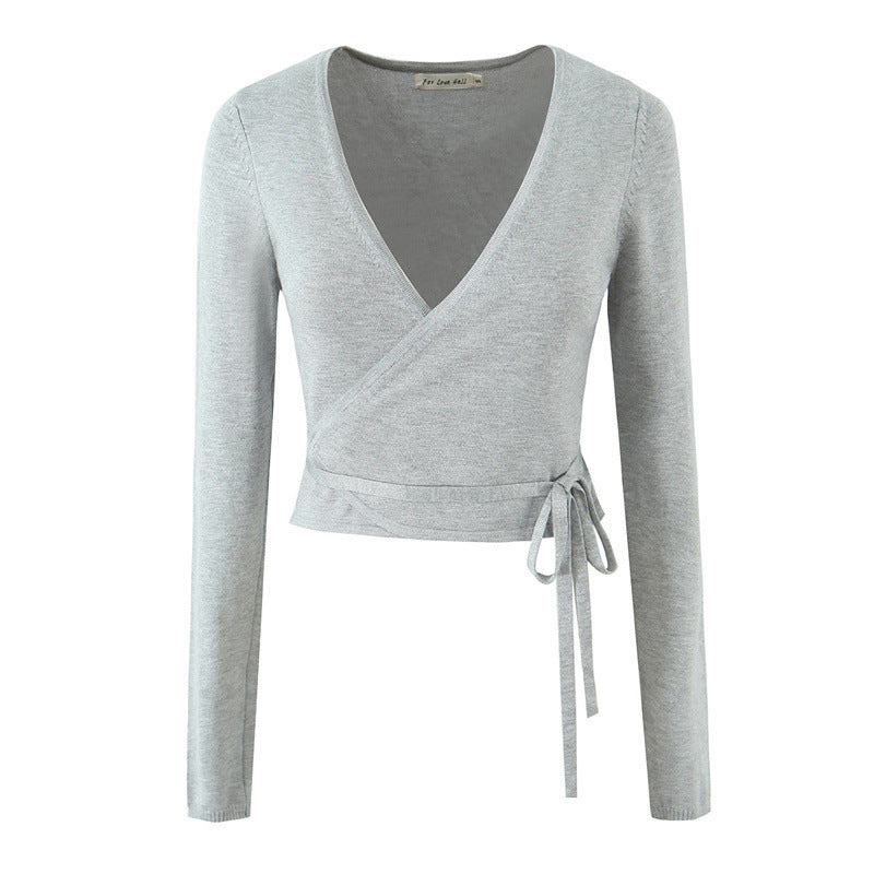 Women's Multi-color Slim-fit Lace Up Knitted Cardigan