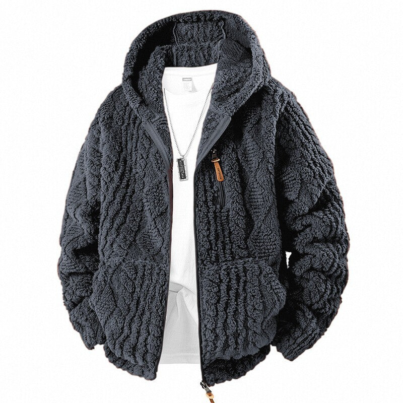Men's Hooded Fleece Zip-up Jacket With Fleece Lining