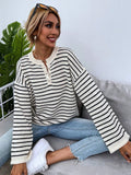 Women's Loose Casual Striped Contrast Color Loose Long Sleeve Top