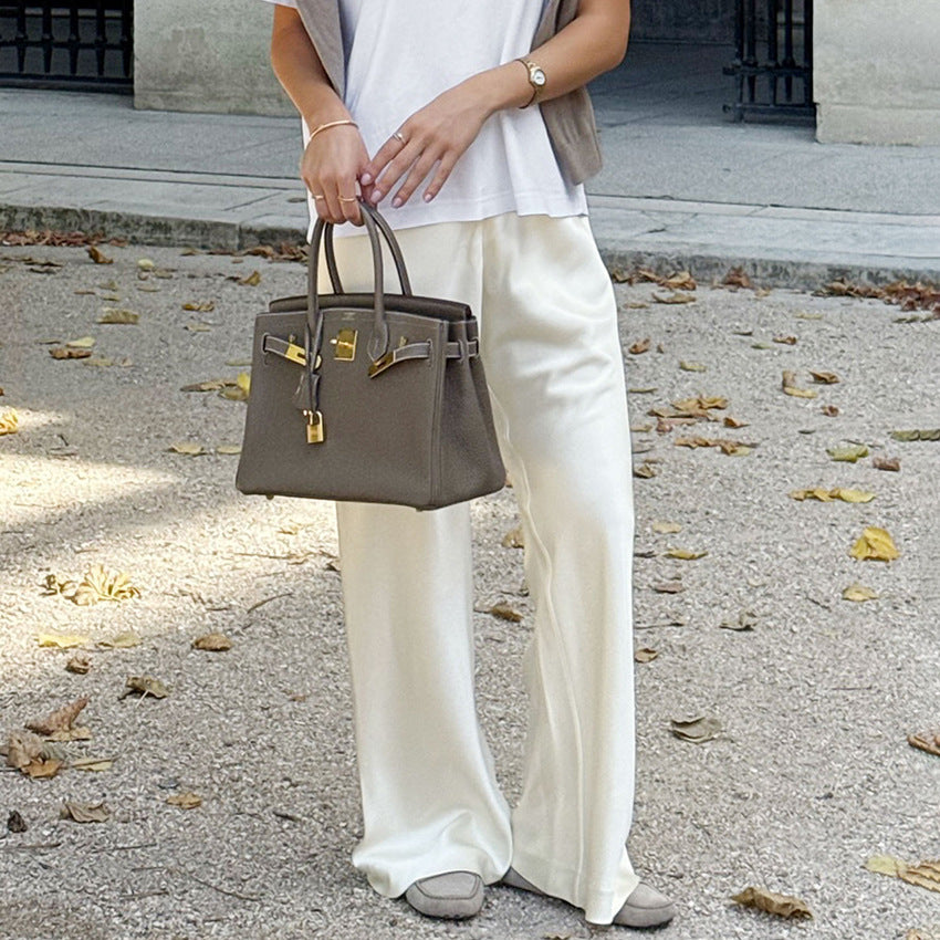 Straight-leg European And American-style Faux Acetate Satin Trousers