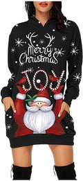 Women's Long-sleeved Sweater Dress Autumn New Christmas Print Hooded Skirt