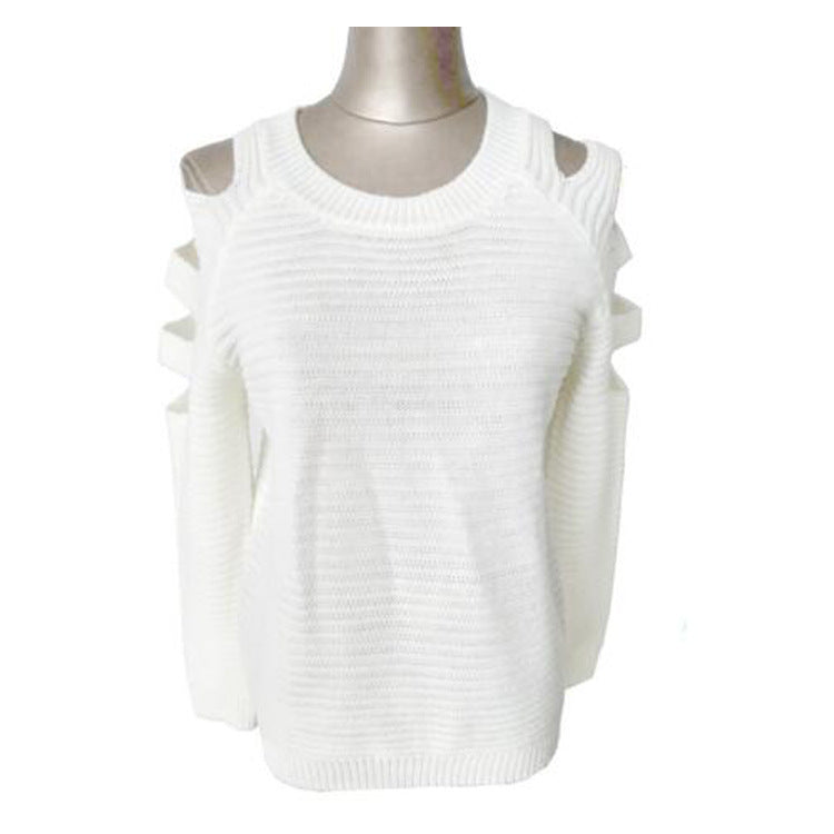 Women's Solid Color Round Neck Hollow-out Long-sleeved Knitted Bottoming Shirt