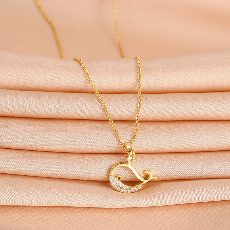 Cute Dancing Whale Titanium Steel Necklace