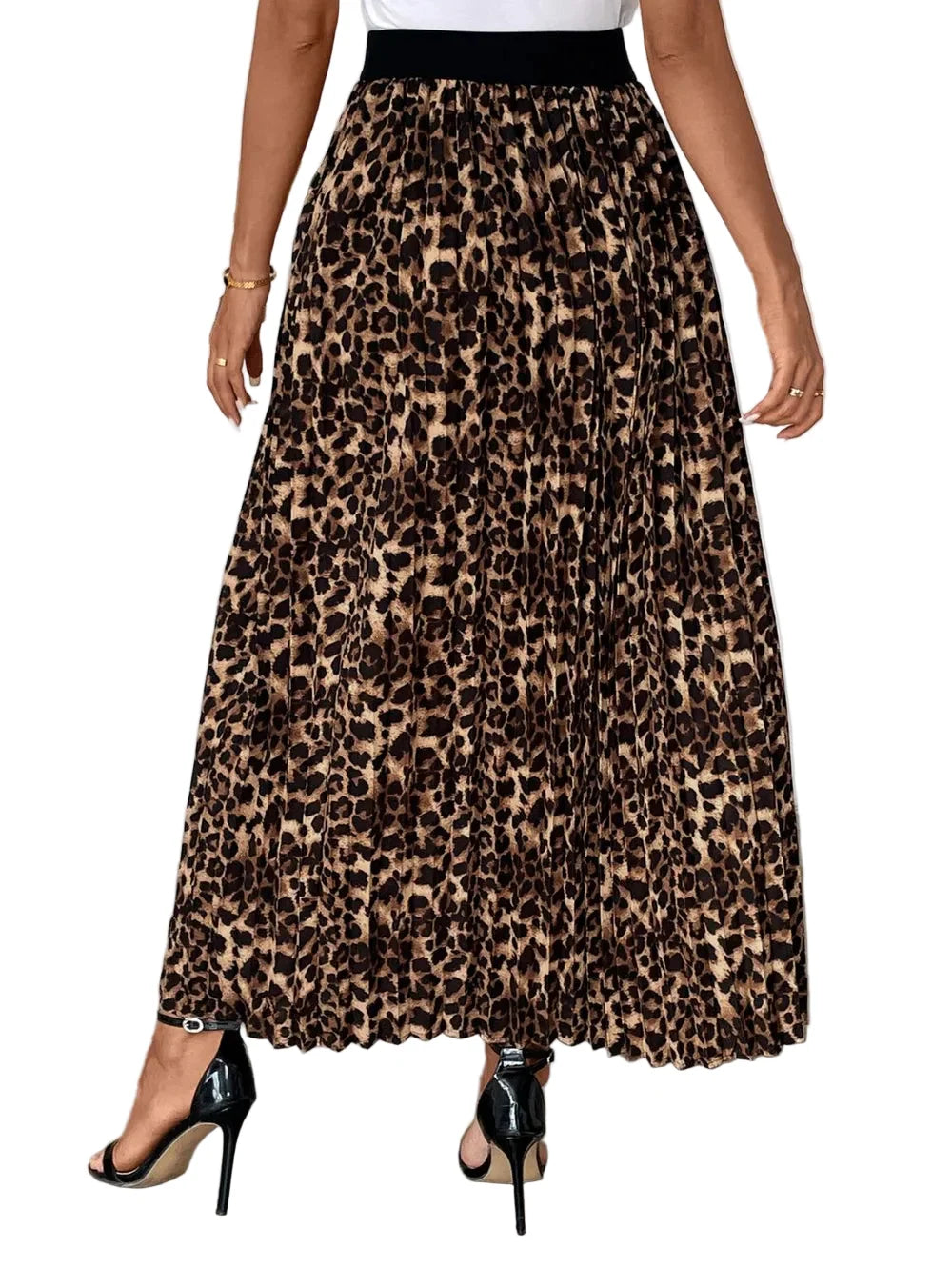 Perfee Pleated Leopard Maxi Skirt
