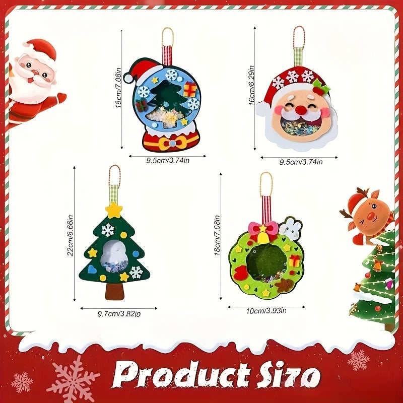 4pcs Christmas Felt Applique Kit, Handmade Ornament Material Set HolidayDecorations, Four Styles Santa Claus, Wreath, Christmas Tree, Crystal Ball, 1 Set Of Materials, Suitable For Festive Gifts,