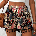 Women's Elegant Paisley Print Tassel Shorts