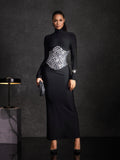 Bedros High Neck Crystal Bandage Dress