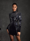 Behnam Long Sleeve Rhinestone Velvet Dress