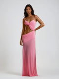 Beryvin Spaghetti Cutout Split Maxi Dress In Pink