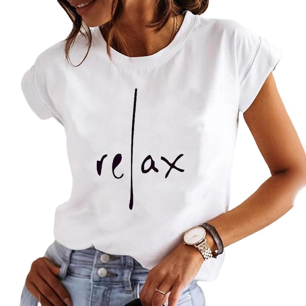 Letter-print Casual T-shirt Women's Short-sleeve