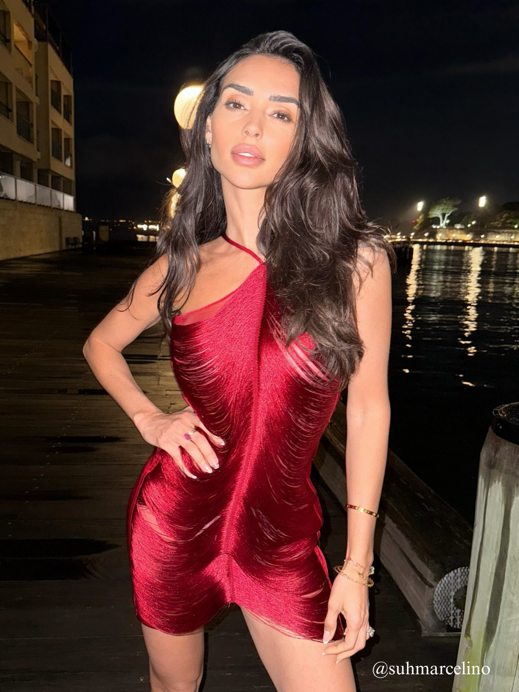 Bluma Halterneck Fringe Mini Dress In Red