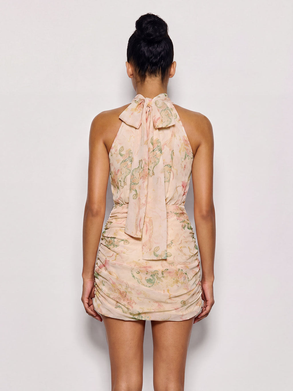 Braevion Sleeveless Printed Ruched Mini Dress