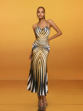 Brazia Halterneck Stripe Midi Dress