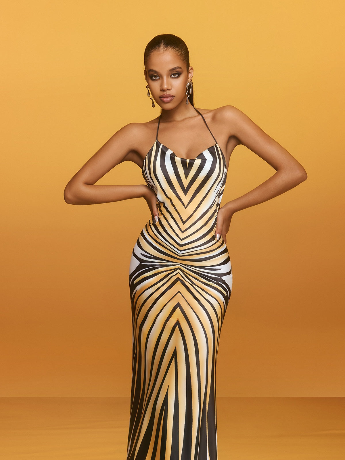 Brazia Halterneck Stripe Midi Dress