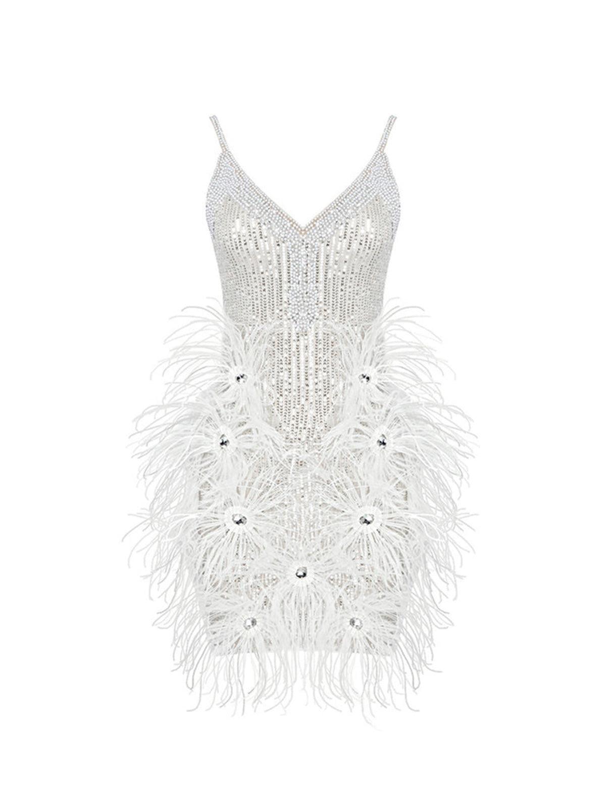 Bronte Pearl Sequin Feather Mini Dress