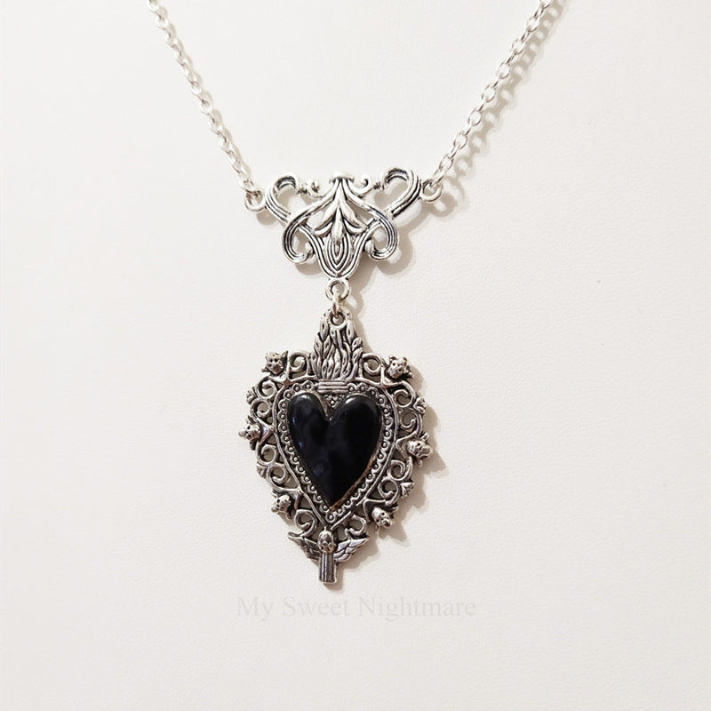 Burning Love Pendant Silver Lace Necklace