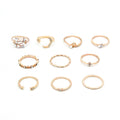 Star Moon Love Pearl Leaf 10-Piece Ring Set