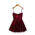 High-end Velvet Slip Dress With A Cinched Waist And Voluminous Skirt