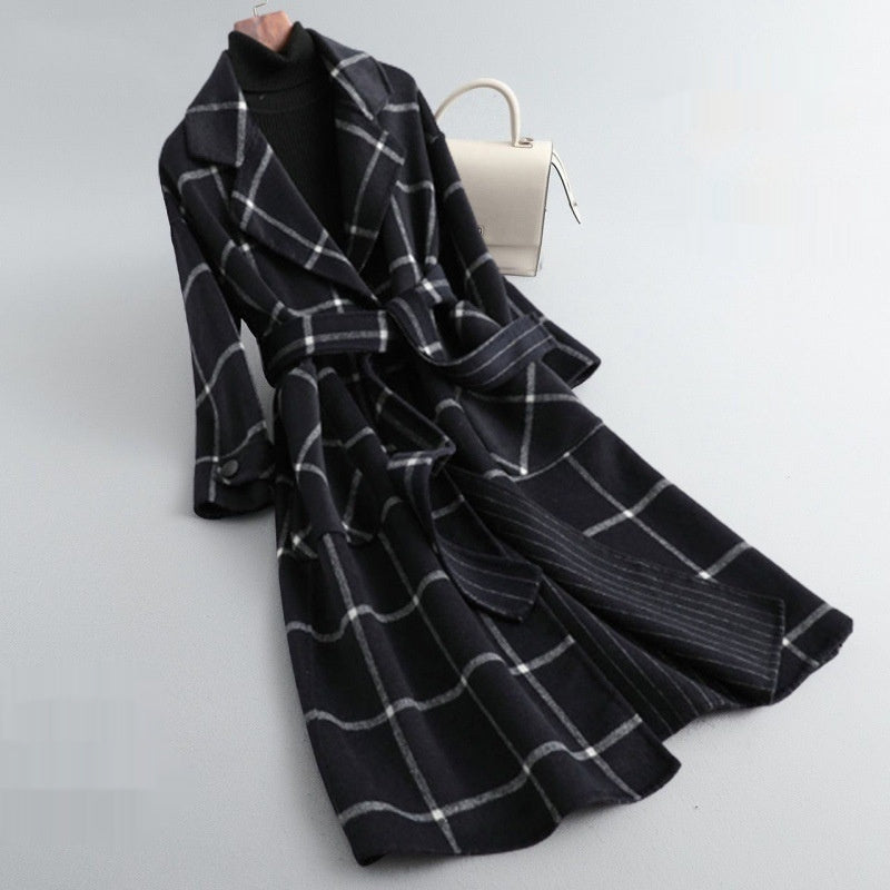 Grid Coat Women's Mid-length Woolen Coat Women