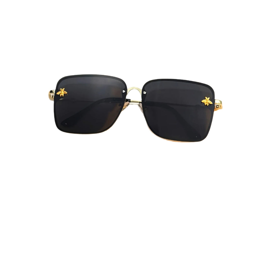 ZXRCYYL Fashion Square Glasses with Bee Detail, Metal Frame, Gradient AC Lens, Unisex Eyewear