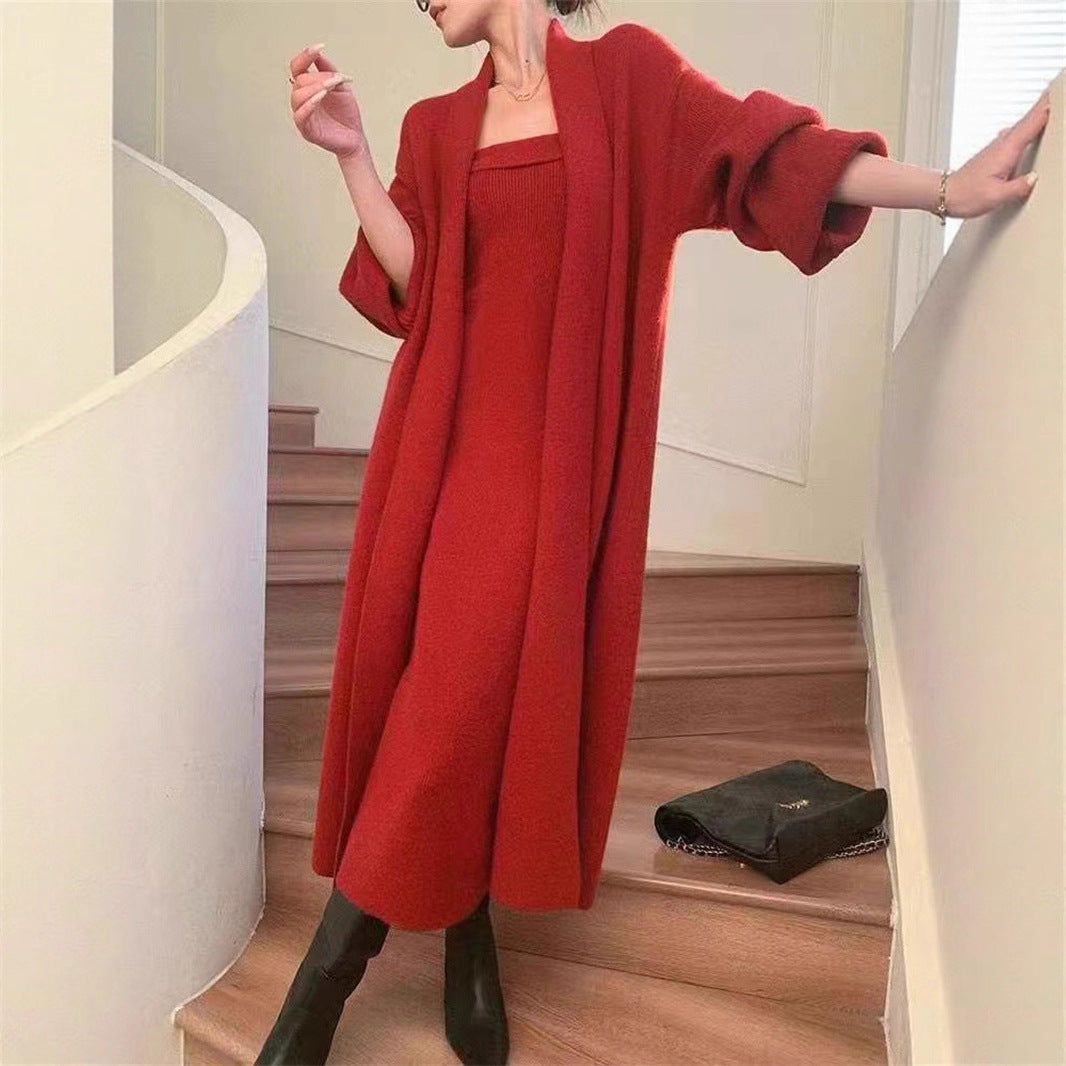 Women's Knitted Cardigan Dress Sweater Suit