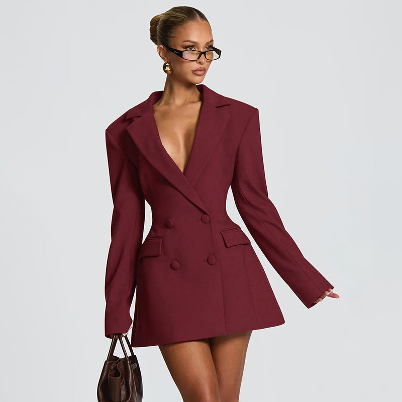 New-style Casual Slim-fit Suit Long-sleeve Bud-shaped Faux-pocket Dress