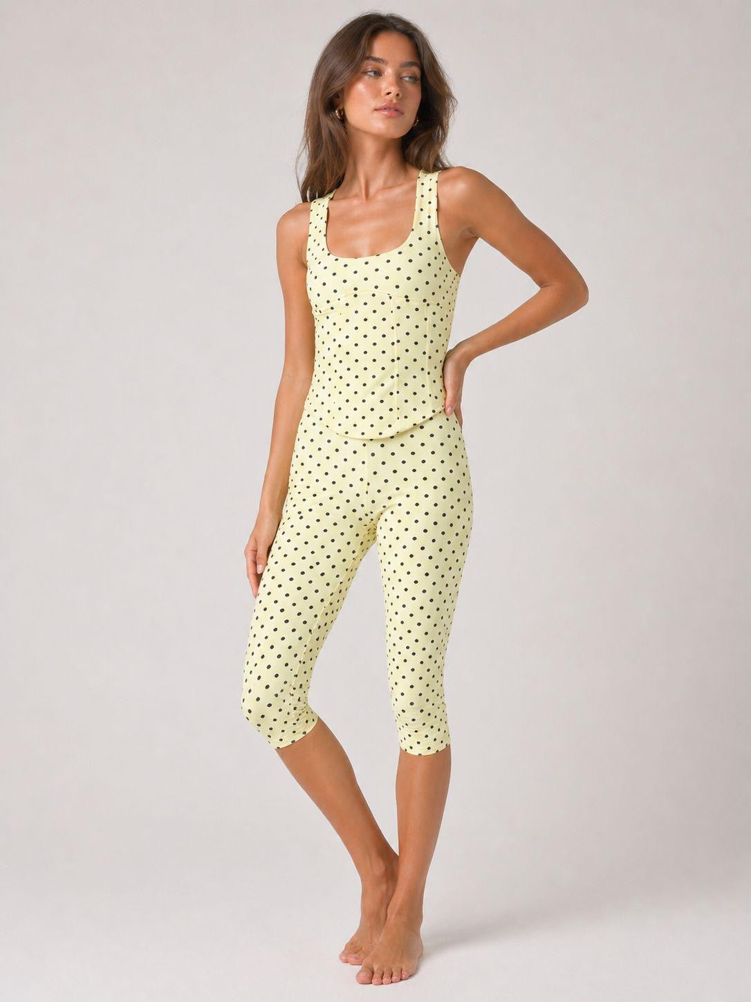 Polka Dot Sleeveless Top & High Waist 3/4 Co-Ord