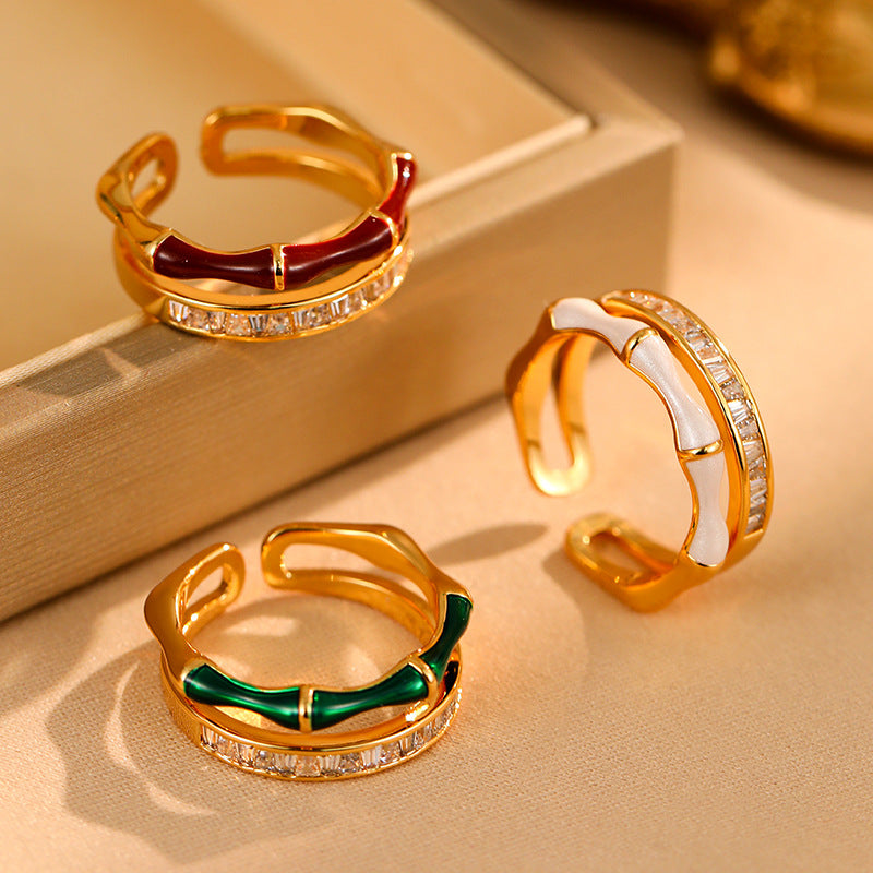 Zircon Bamboo Joint Open Ring Light Luxury Index Finger Ring