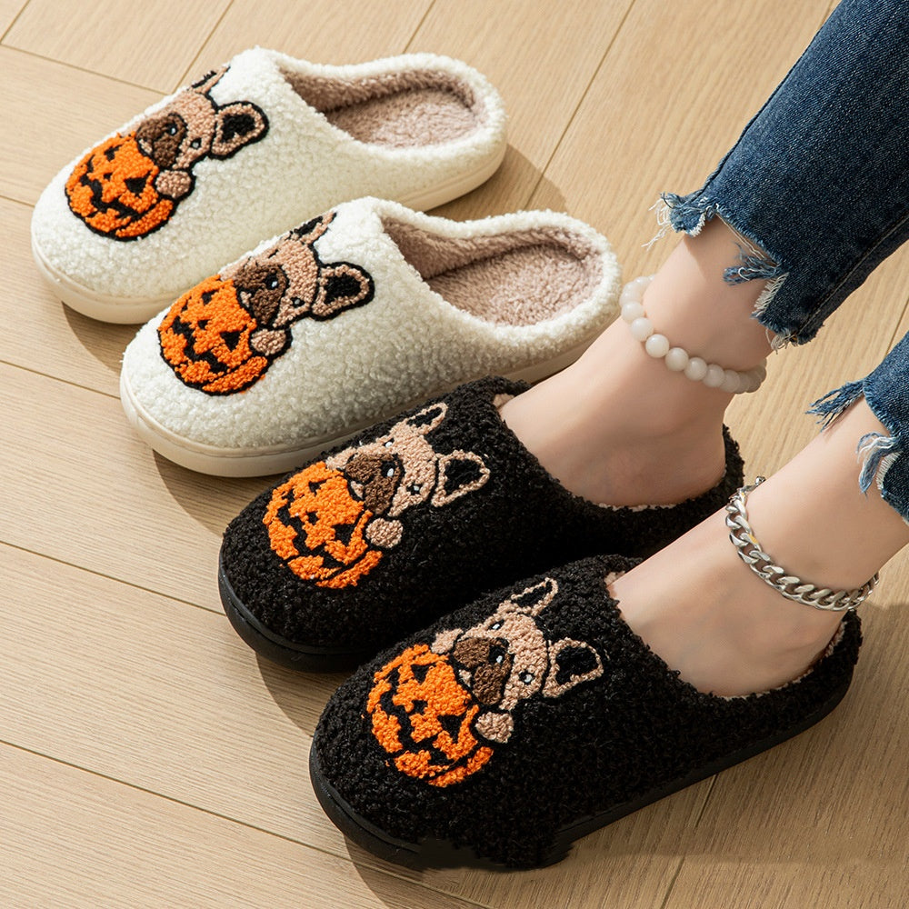 New Halloween Cute Comfy Pumpkin House Slippers Outdoor Indoor For Spooky Season Non-slip Velvet Cotton Slippers