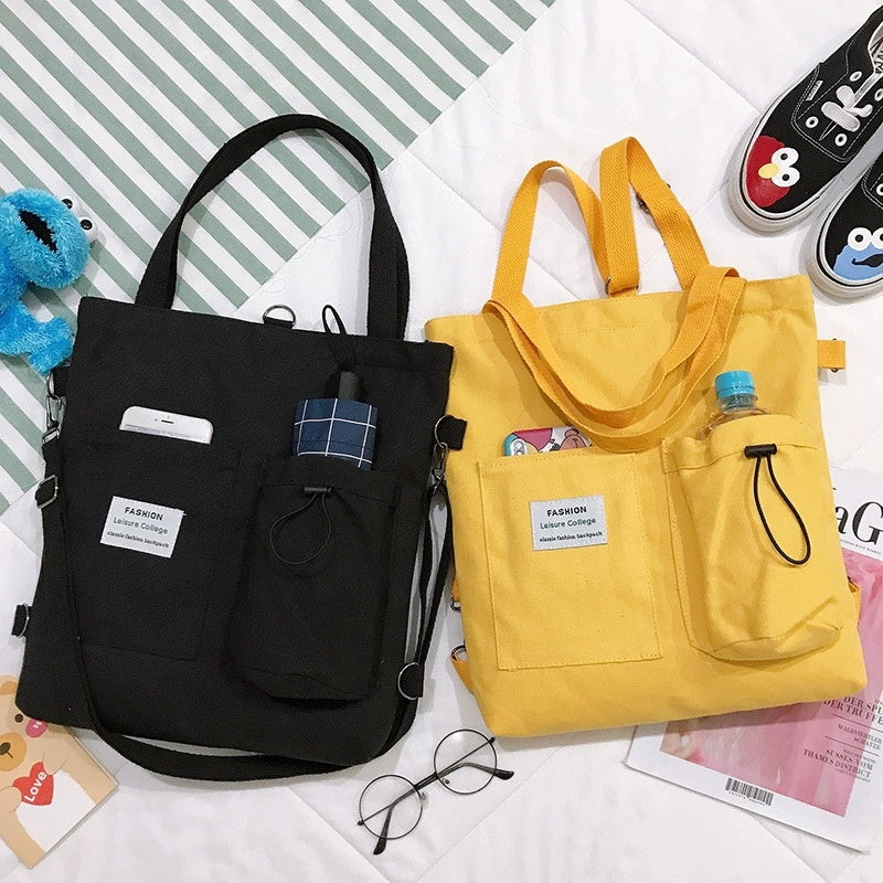 Harajuku Canvas Bags Students Handbag With Pockets Preppy Buckpack Shoulder Bag For Women Shoolbags