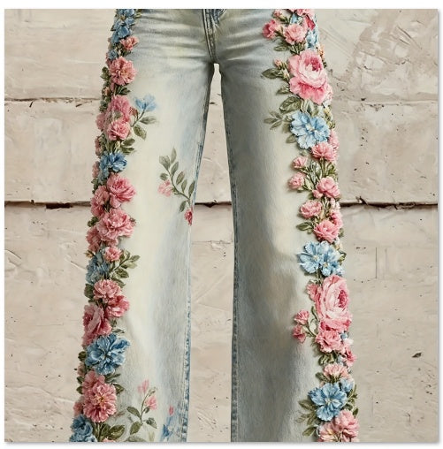 Elegant Floral Pattern Women's Trousers