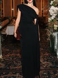 Black One-shoulder Backless Maxi Dress