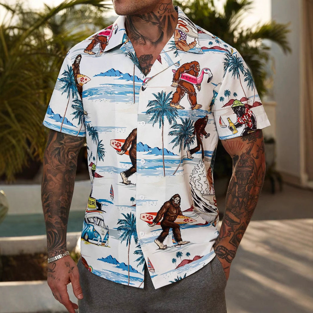 Fashion Men's Casual Floral Print Special-interest Design Shirt