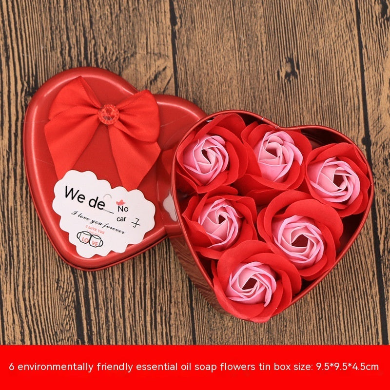 Soap Flower Gift Box Valentine's Day Gift Mother's Day Creative Gifts Bear Flower Rose Heart Shaped Tin Box