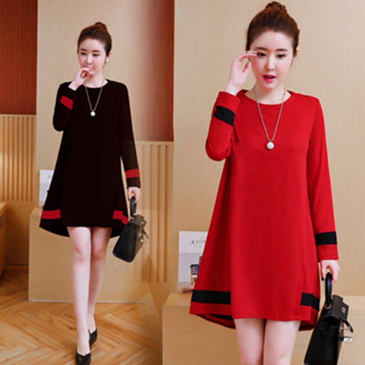Plus Size Women's Long-sleeved Spring And Autumn New Mid-length Loose And Thin A-line Skirt