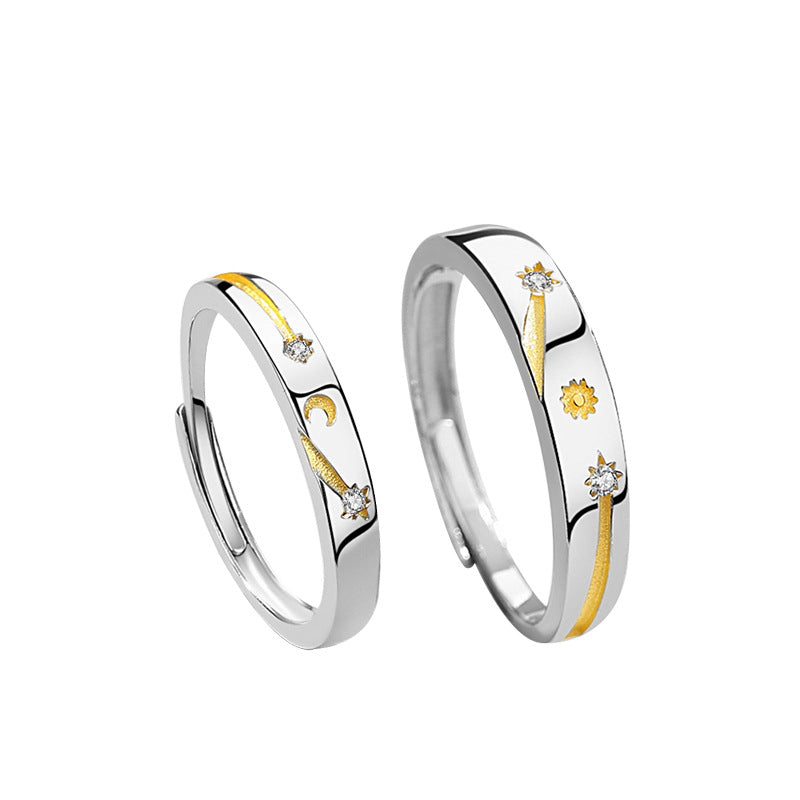 Sun Moon Stars Couple Ring 925 Silver Literary Niche Sterling Silver Ring Valentine's Day Gift
