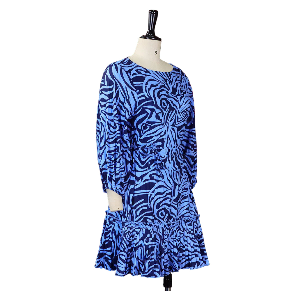 African Print Loose Fit Maxi Dress – Casual Pleated Tie-Up Style
