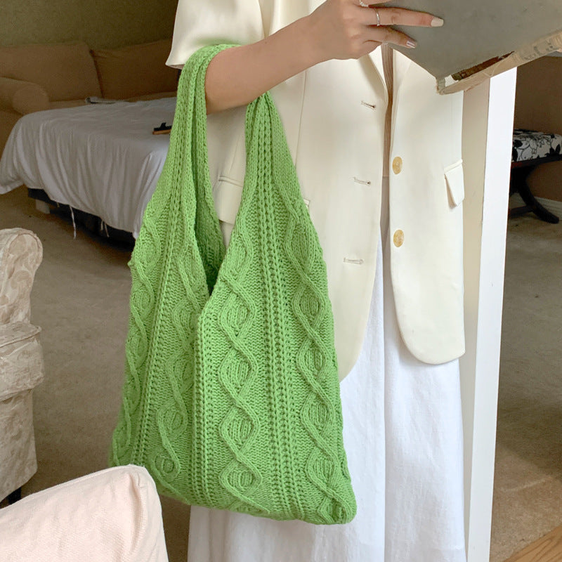 GWomen Shoulder Bags Portable Retro Hollow Knitted Woolen Yarn Bag Shoulder Tote Bag Solid Color Crochet Bag Large Capacity Shopping Tote Bags