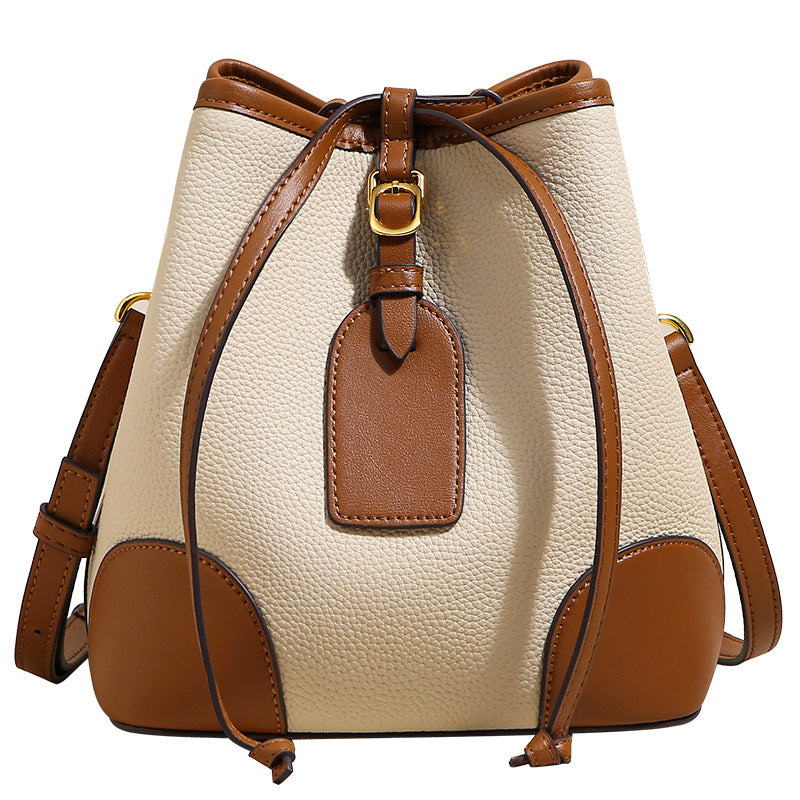 Women's First Layer Cowhide Drawstring Bucket Bag Soft Leather Bag