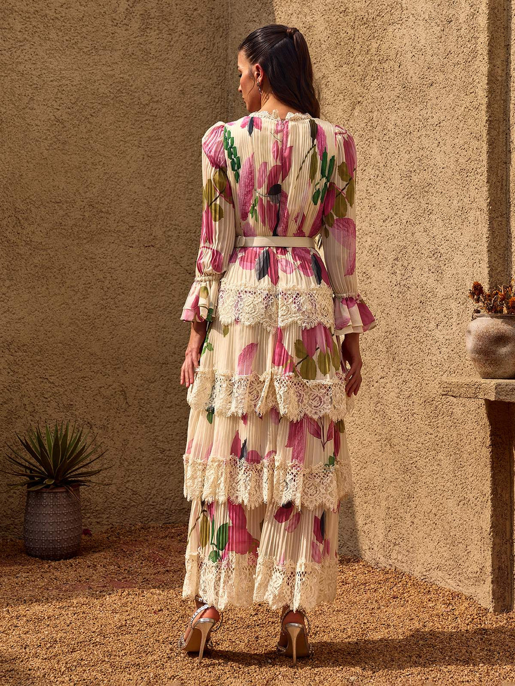 Charleen V Neck Floral Lace Tiered Maxi Dress
