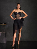 Cipher Strapless Lace Up Mesh Skirt Set