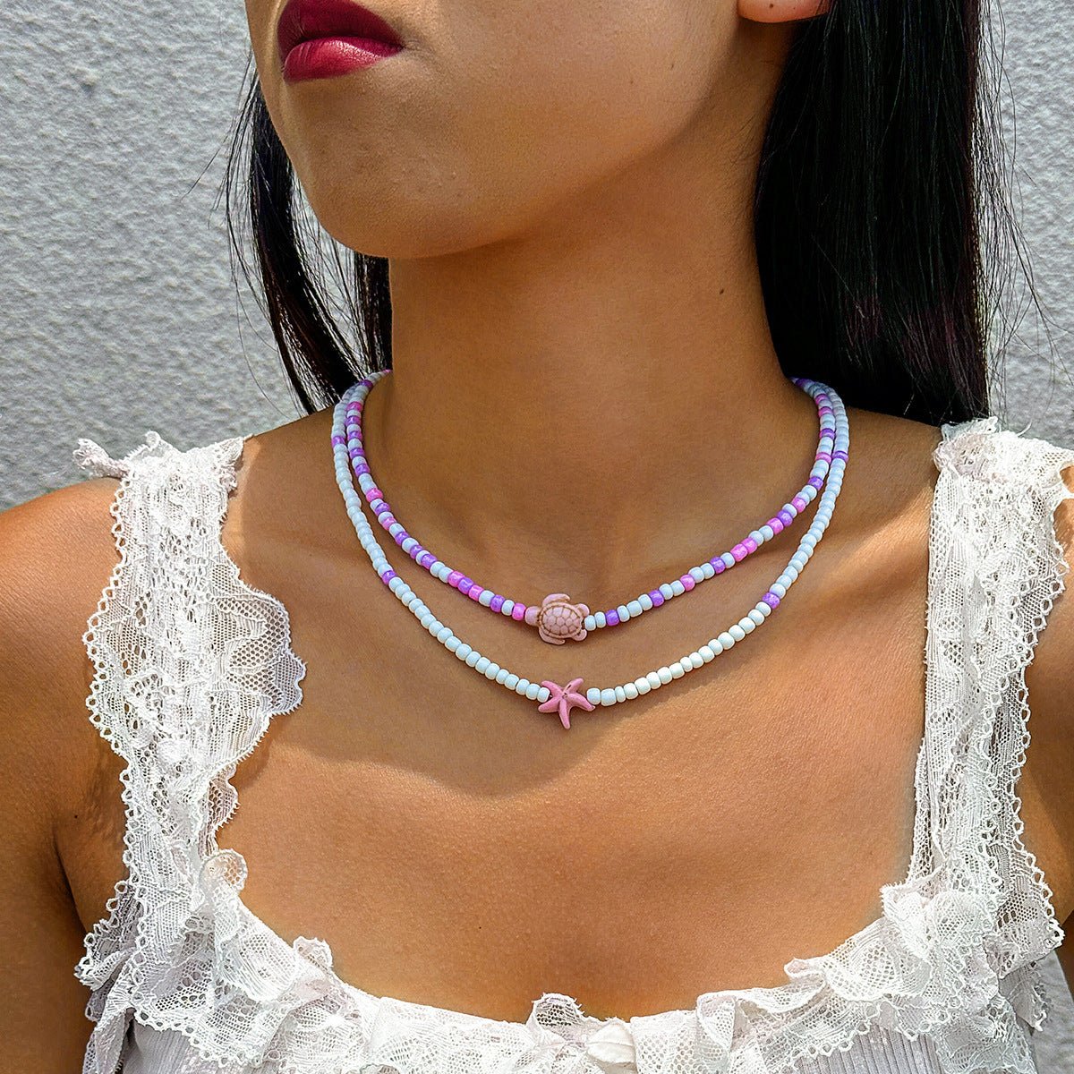 Colorful Beaded Resin Necklace Set for Women – 2-Piece