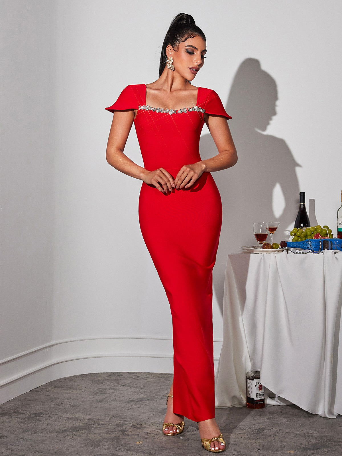 Corliss Rhinestone Bandage Maxi Dress