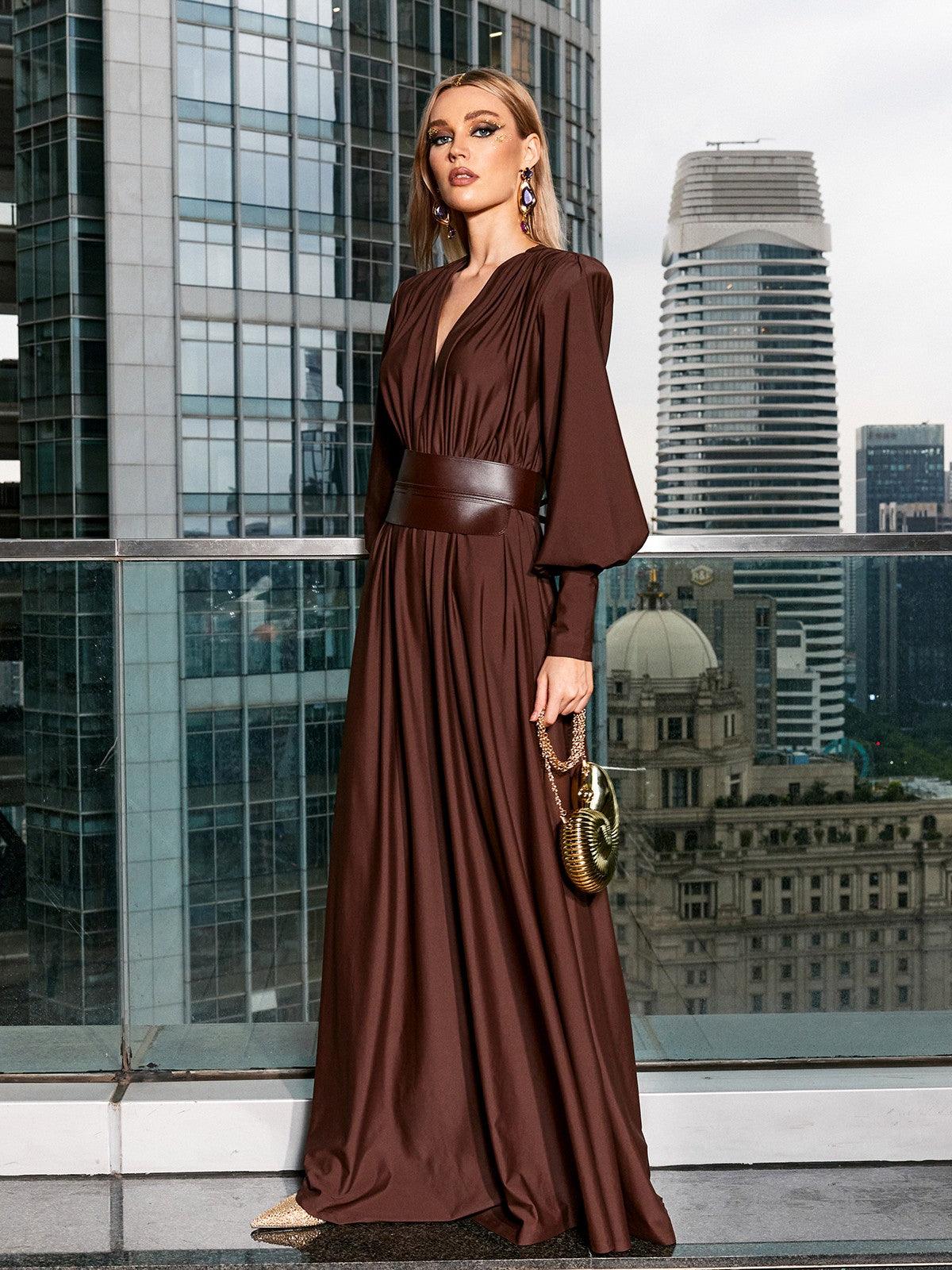 Cosmo V Neck Belted Maxi Dress