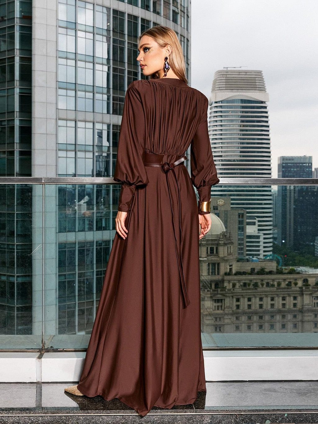 Cosmo V Neck Belted Maxi Dress