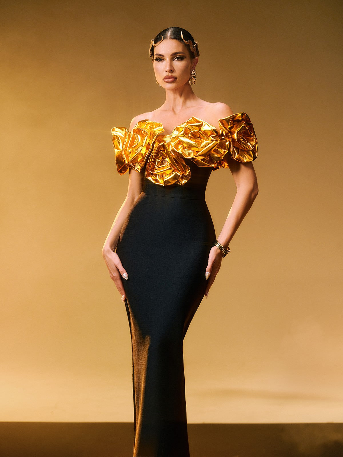 Crete Off Shoulder Flower Bandage Dress