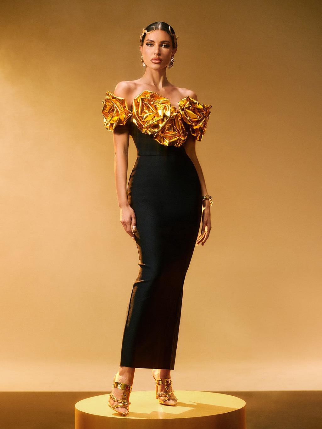 Crete Off Shoulder Flower Bandage Dress