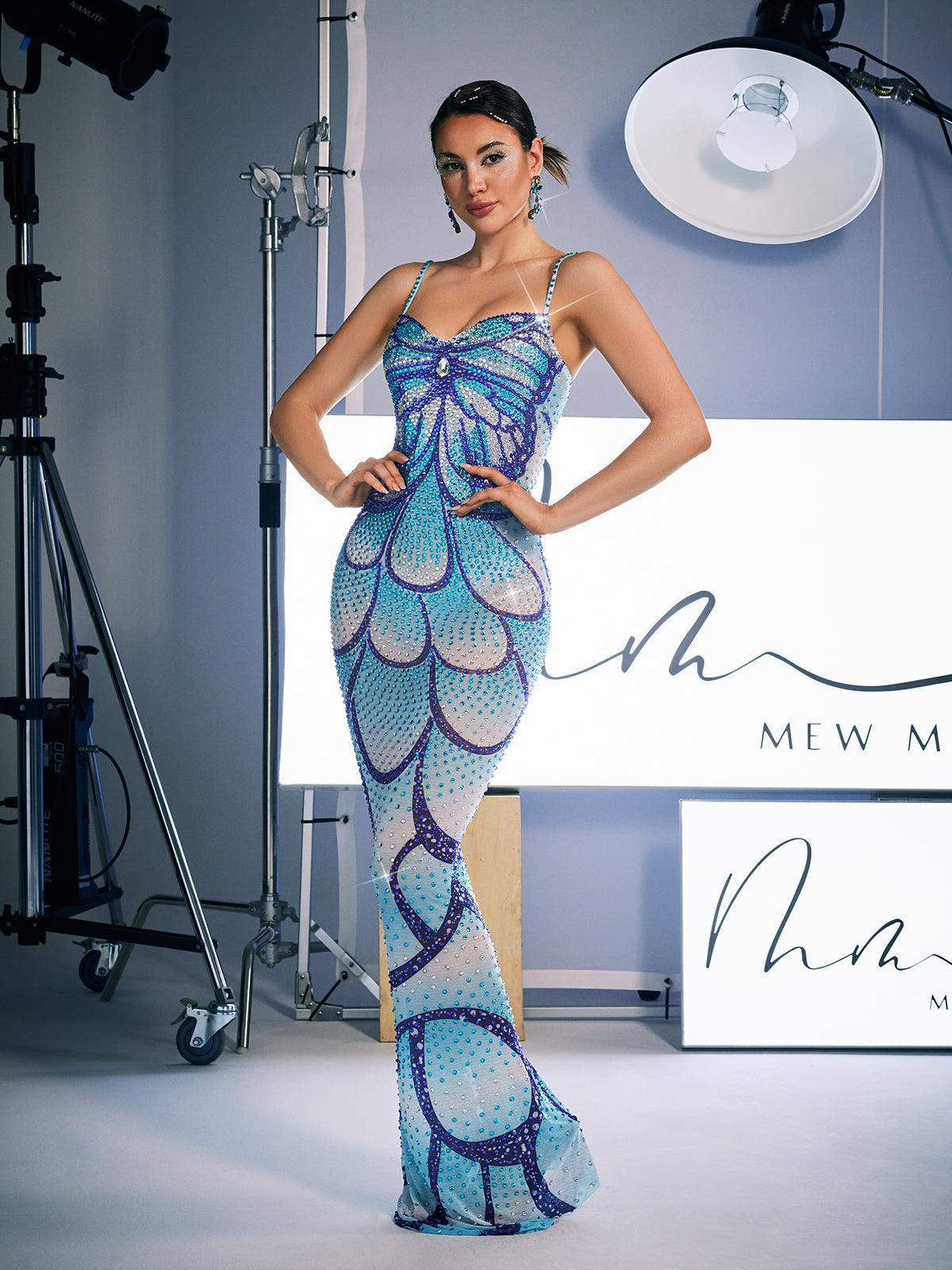 Croía Spaghetti Print Crystal Maxi Dress
