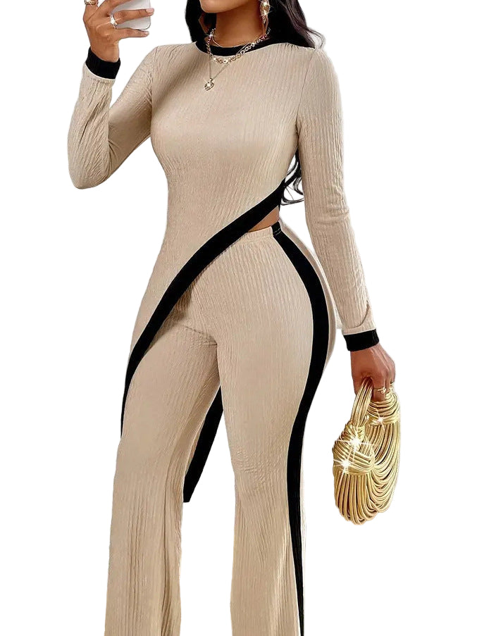 Fashionable Long Sleeved Contrasting Side Split T-shirt